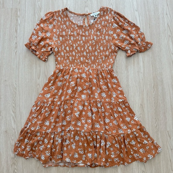 Pinkblush rust floral flower daisy smocked top mini dress nwt - Picture 9 of 9